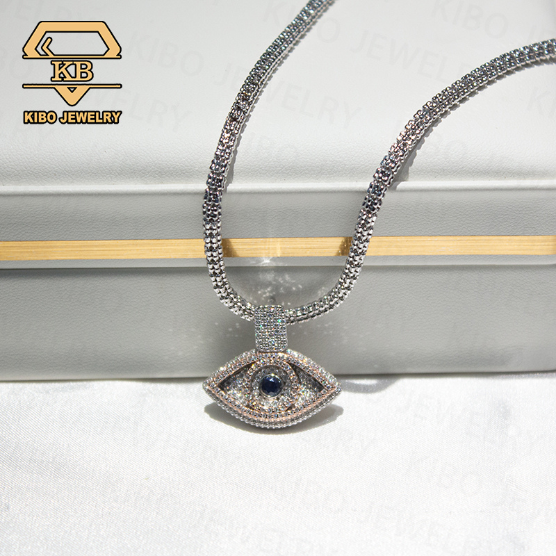 Fine Jewelry Ice Chain 925 Sterling Silver Rose Gold Two Tone Evil Eye Pendant Charm Necklace