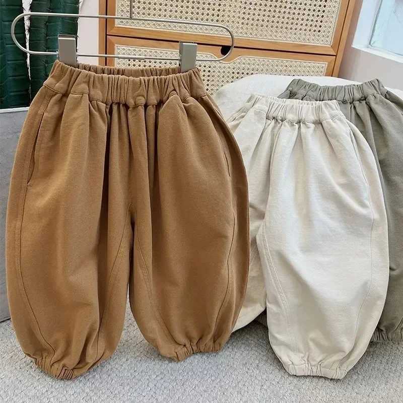 Boys Loose Casual Lantern Pants Spring and Autumn New Baby Harlan Pants Solid Color Boys and Girls PantsT251027