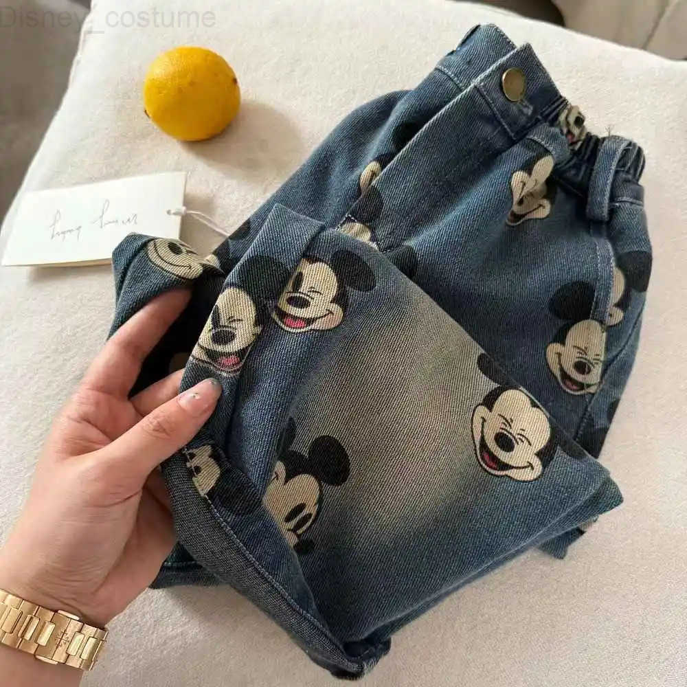Disney Baby Boys Girls Denim Pants Cartton Mickey Print Versatile Casual Straight Jeans Spring Autumn Childrens Loose Trousers H251027