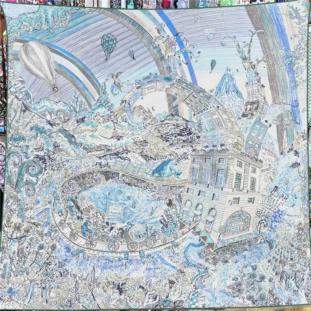 POBING 30 Silk 70 Cashmere Scarf Wen Hand Rold Ocean City Print Square Scarves Wraps Bandana Big Hijabs Fa FoardW251027