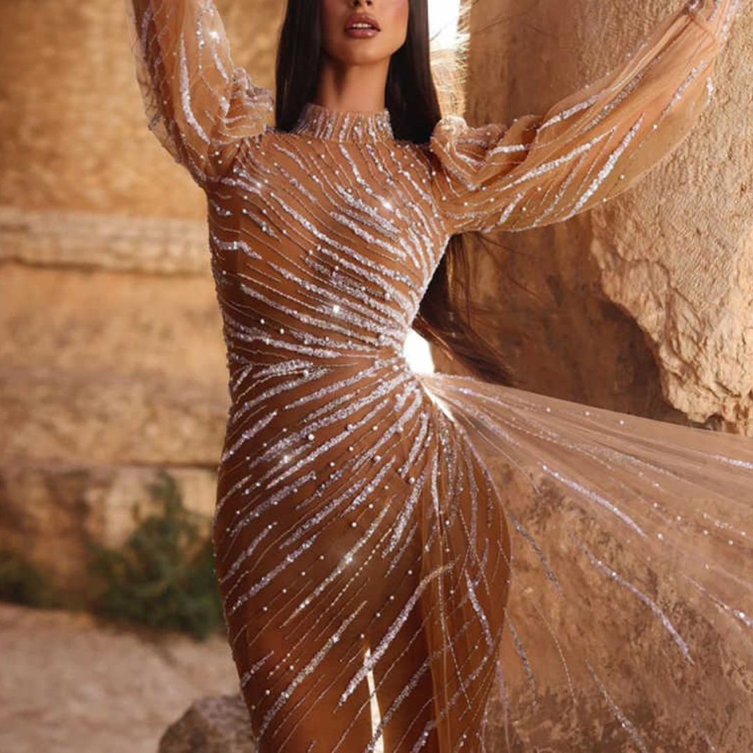 Modern Mermaid Evening Dress Long Sleeve Prom Gowns Shine Beads Tulle Satin Sexy Prom Dress vestidos de novia Size Customized Robes De Mariee L252814