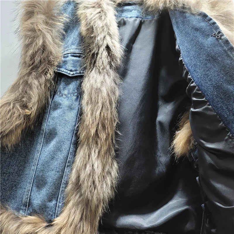 ANJY 2025 Autumn Winter Women European Fashionable Denim Patchwork Fur Jacket Vest Trendy Street Sleeveless Waistcoat A13523 251024