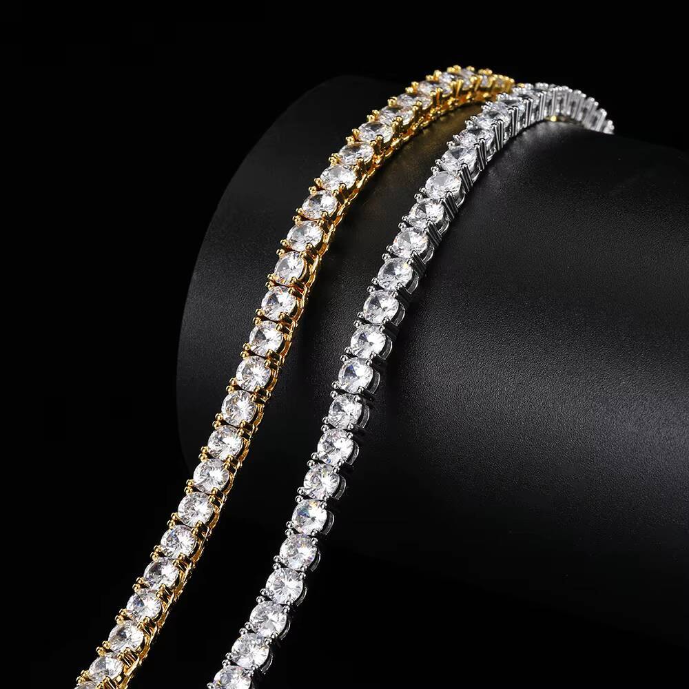 NUOYA 3mm Hip Hop Jewelry Iced Diamond Tennis Chain Silver Plated Brass Bling Tennis Chain Necklace Women for Women Men in Stock