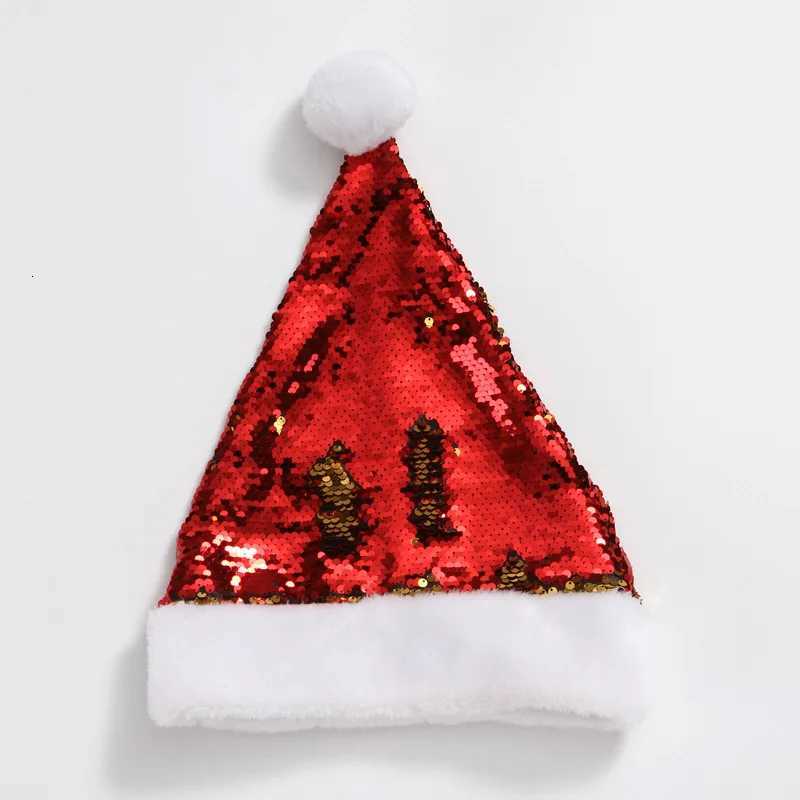 NEW 30cm40cm Flip Sequin Short Plush Christmas Hat Christmas Glitter Sequin Christmas Hat Festival Celebration DecorationW251027