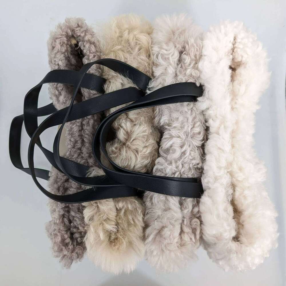 Designer Luxury Shearling Shouder Real Sheep Leather Lining Lamb Fur Handbag Casual Tote Nude Color Fashion Shopping Bag A