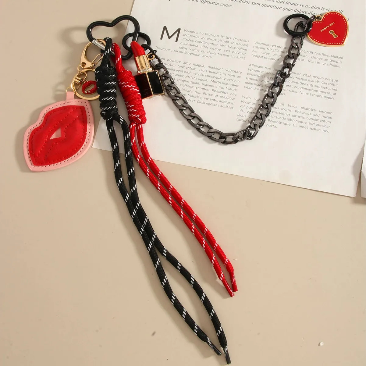 Bag Chain Charm Rope Heart Lip Aesthetic Accessories Pendants For Bags Keychain Gift 251023