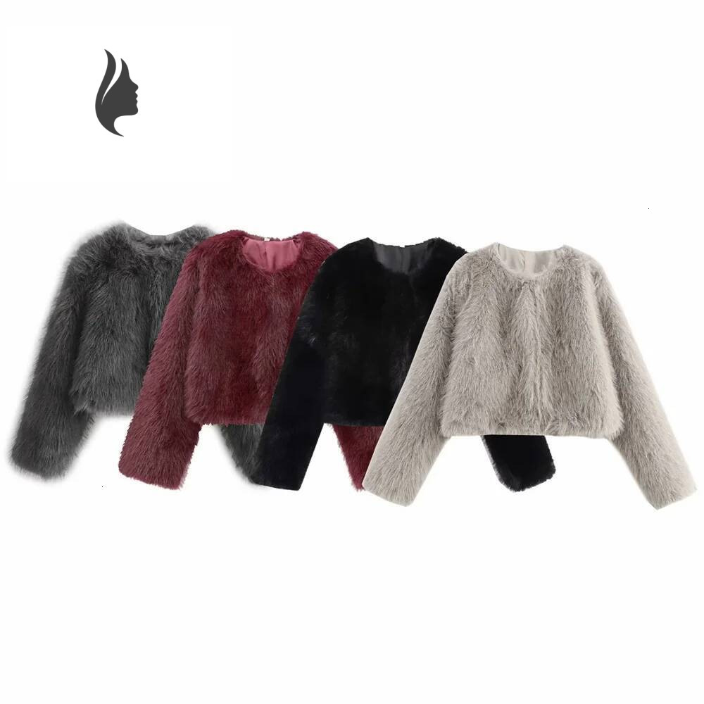 winter jacket women Zach Ailsa Women's Winter New Collection Premium Texture Solid Color Round Neck Long Sleeve Coat Fury Jacket