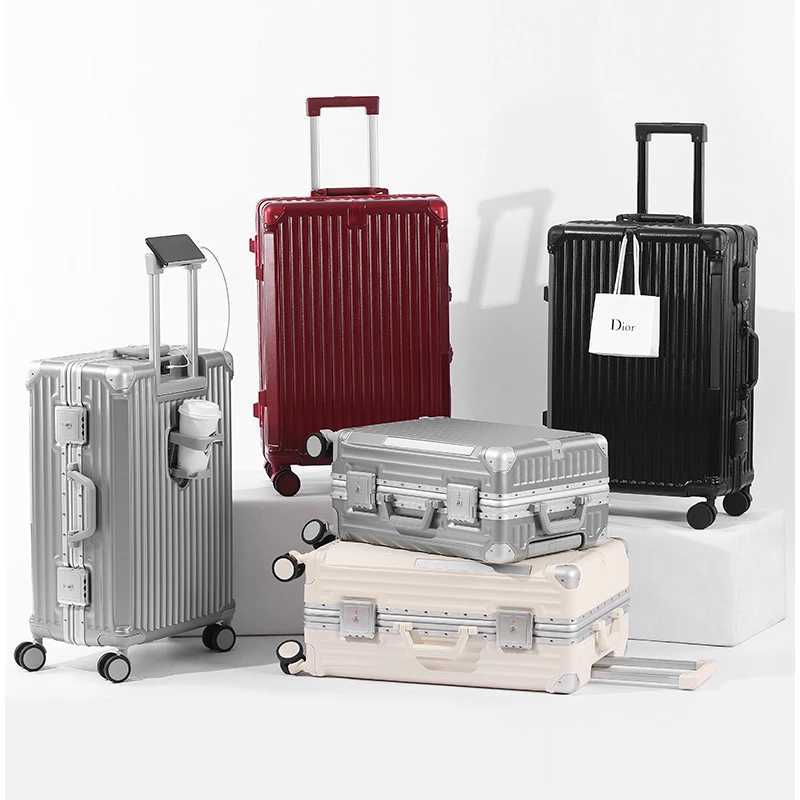 SUSHIMU Suitcase Travel Suitcase Men 20 24 26 CarryOn Luggage Women PC Aluminum Frame Trolley Case TSA password lockW251027