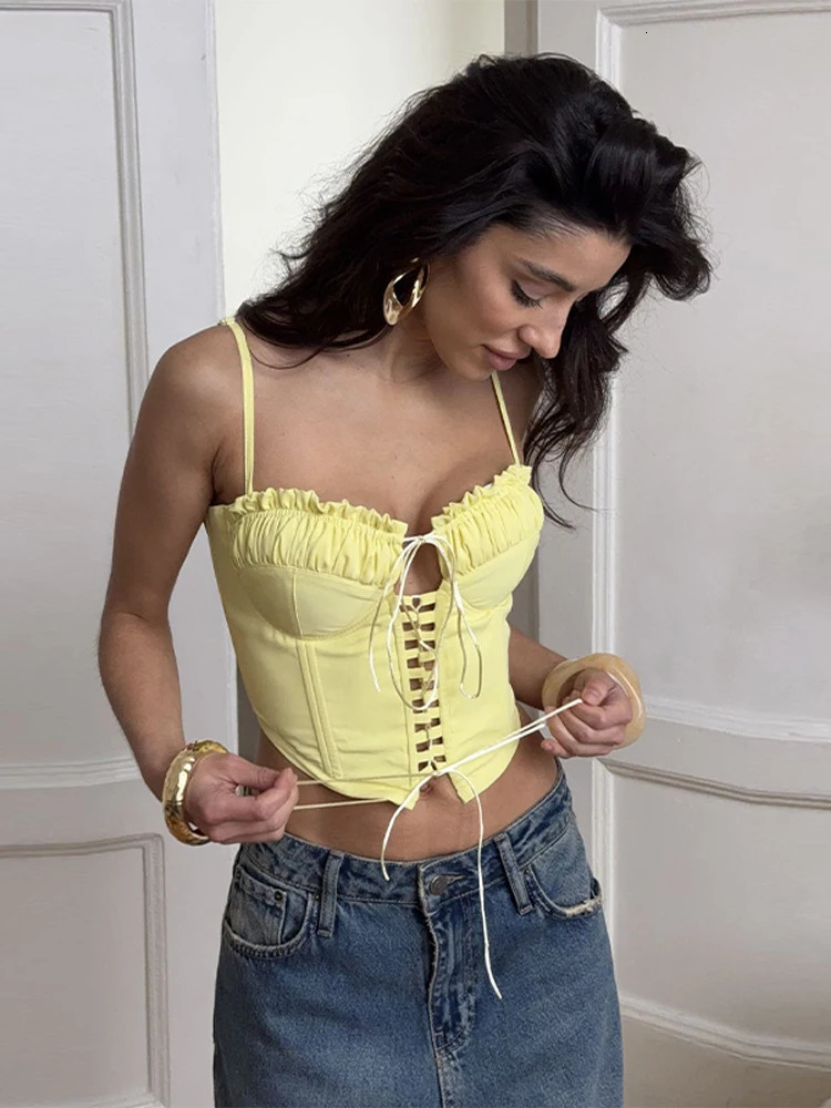 Bandage Hollow Out Short Tank Tops Women Strap Slim Backless Slim Sleeveless Sexy Vest 2025 Summer Party Street Print Corset Top 251027