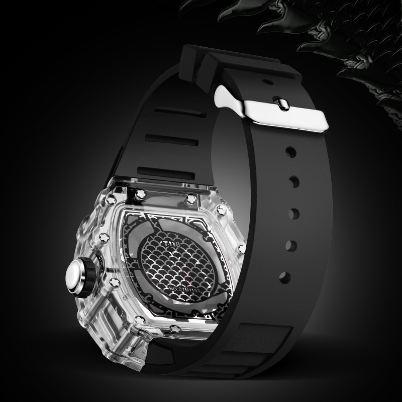 Designer Watch Men's Watch Dragon Embossed Luxury High-end Transparent Barrel Hollow Quartz Watch