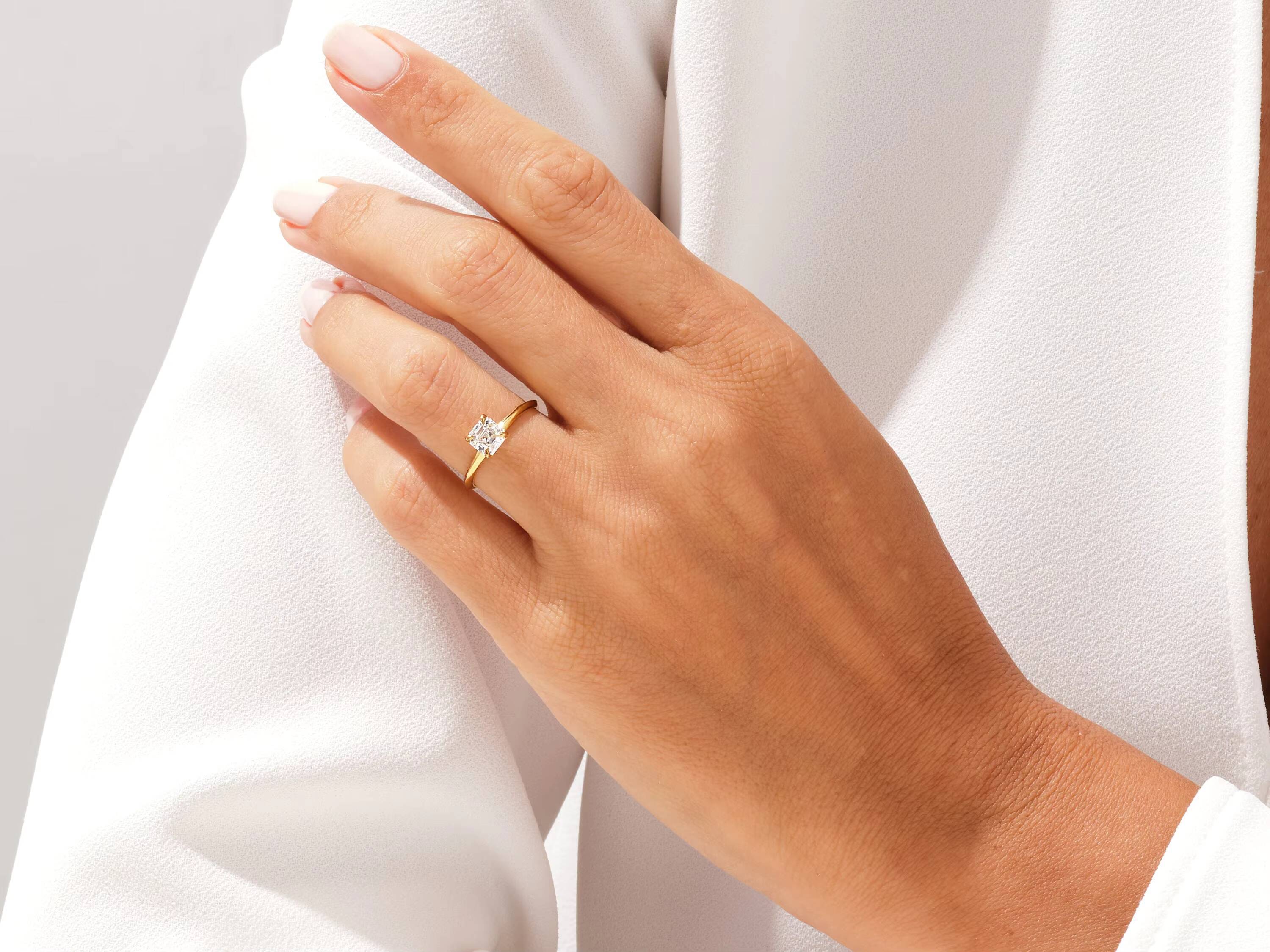 1 CT Asscher Cut Solitaire DiamondEngagement Ring 14k 18k Gold Solo Ring Promise Diamond Ring for Women