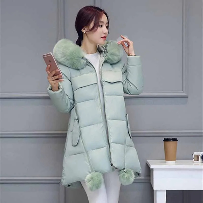 Autumn Winter Womens Parka Thick Down Cotton Jacket Fur Collar Hooded Aline Type Long Padded Coat Female G388 251027