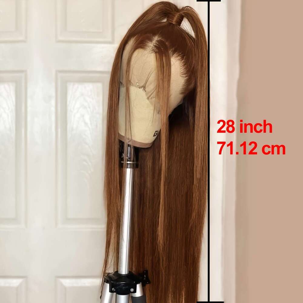 3X6 Glueless Lace Wigs Synthetic Heat Resistant Fiber Hair With Soft Hairline For Women Reddish Brown Color Long Silk Straight Wig