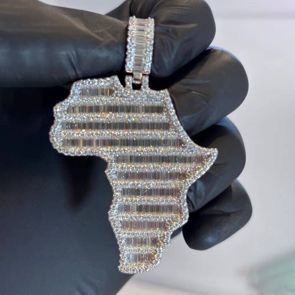 Wholesale Custom Moissanite Pendant 925 Sterling Silver Africa Map Pendant Necklace Moissanite Pendants Charms