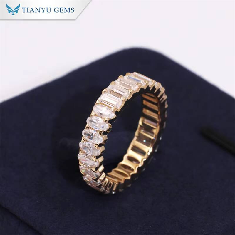 Tianyu Full Eternity Emerald Marquise Cut Moissanite Wedding Jewelry 10K 14K 18K Solid Gold Engagement Band Ring