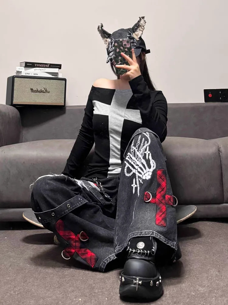 Y2K Korean Version College Style Oversized Jeans Women Harajuku Casual Loose Sweet Straight Fashion Trend Joker 251027