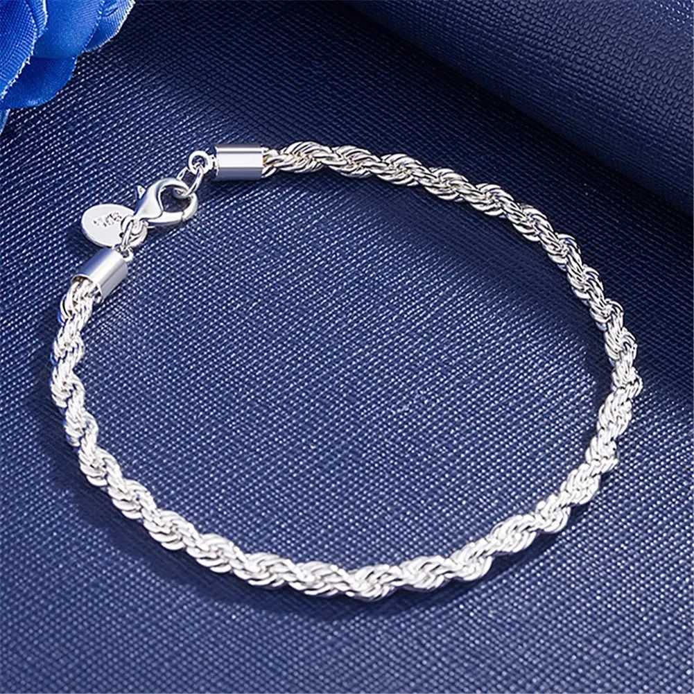 Gorgeous 18k Gold 925 Sterling Silver 4MM Chain Bracets for Men Charm Wen Lady Boy Wedding Party 20cm 8inW251027