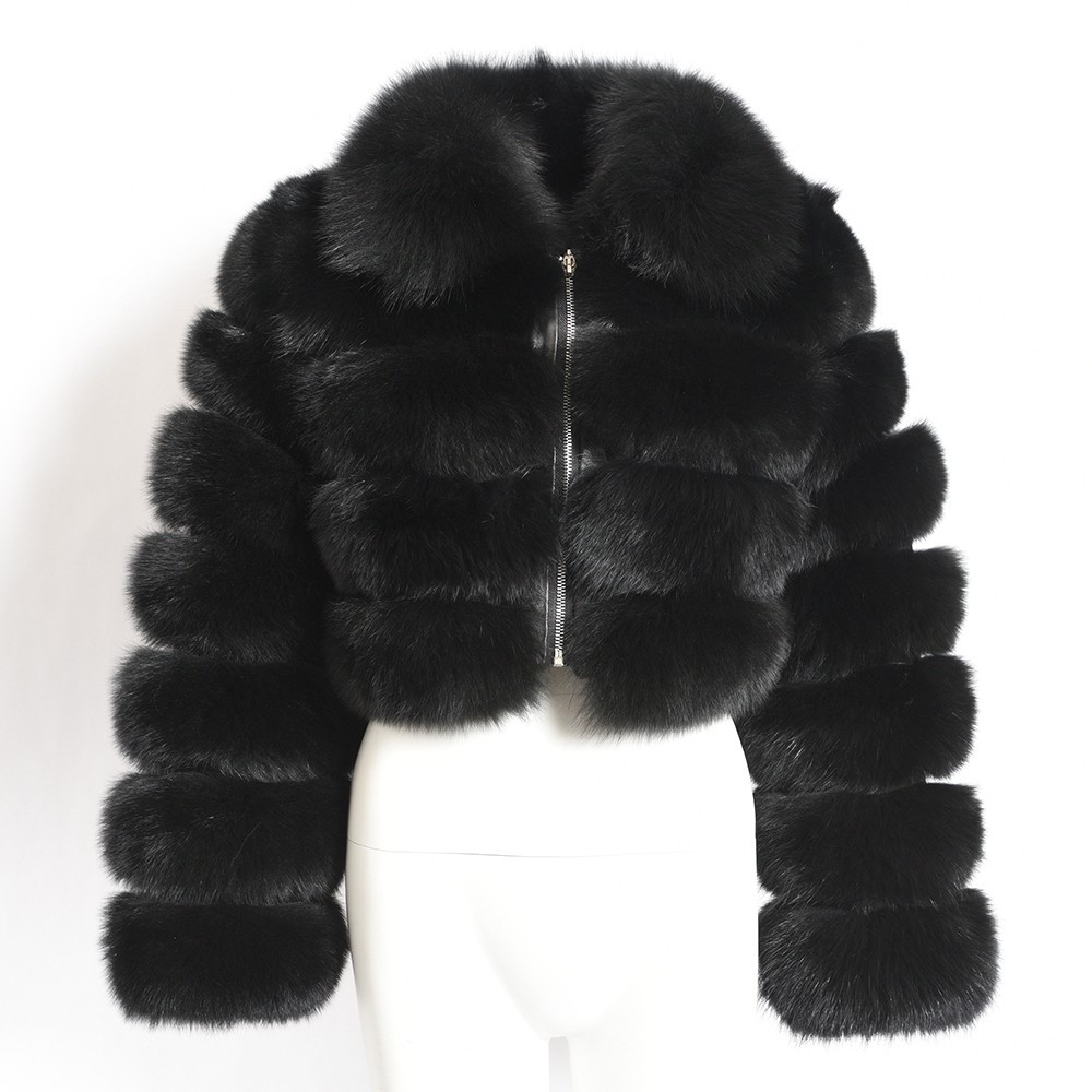 Fashion Women's Faux Fur Coat Lapel Zipper Long Sleeves Loose Thick Imitation Fur Short Jacket Winter