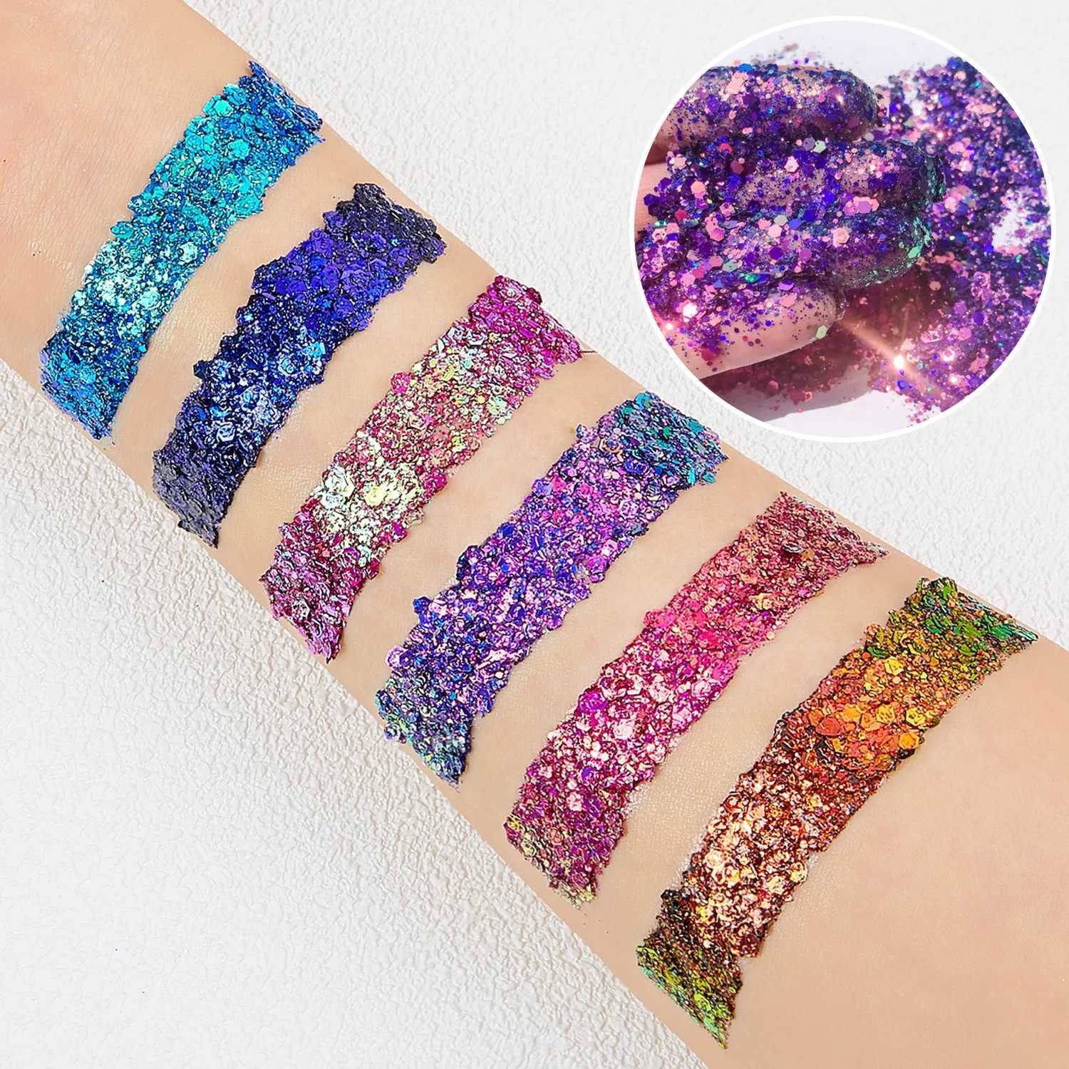 24 Color Chameleon Pigment Chunky Glitter Flakes Gel Eyeshadow Multichrome Duochrome Glitter EyeshadowXJ251027
