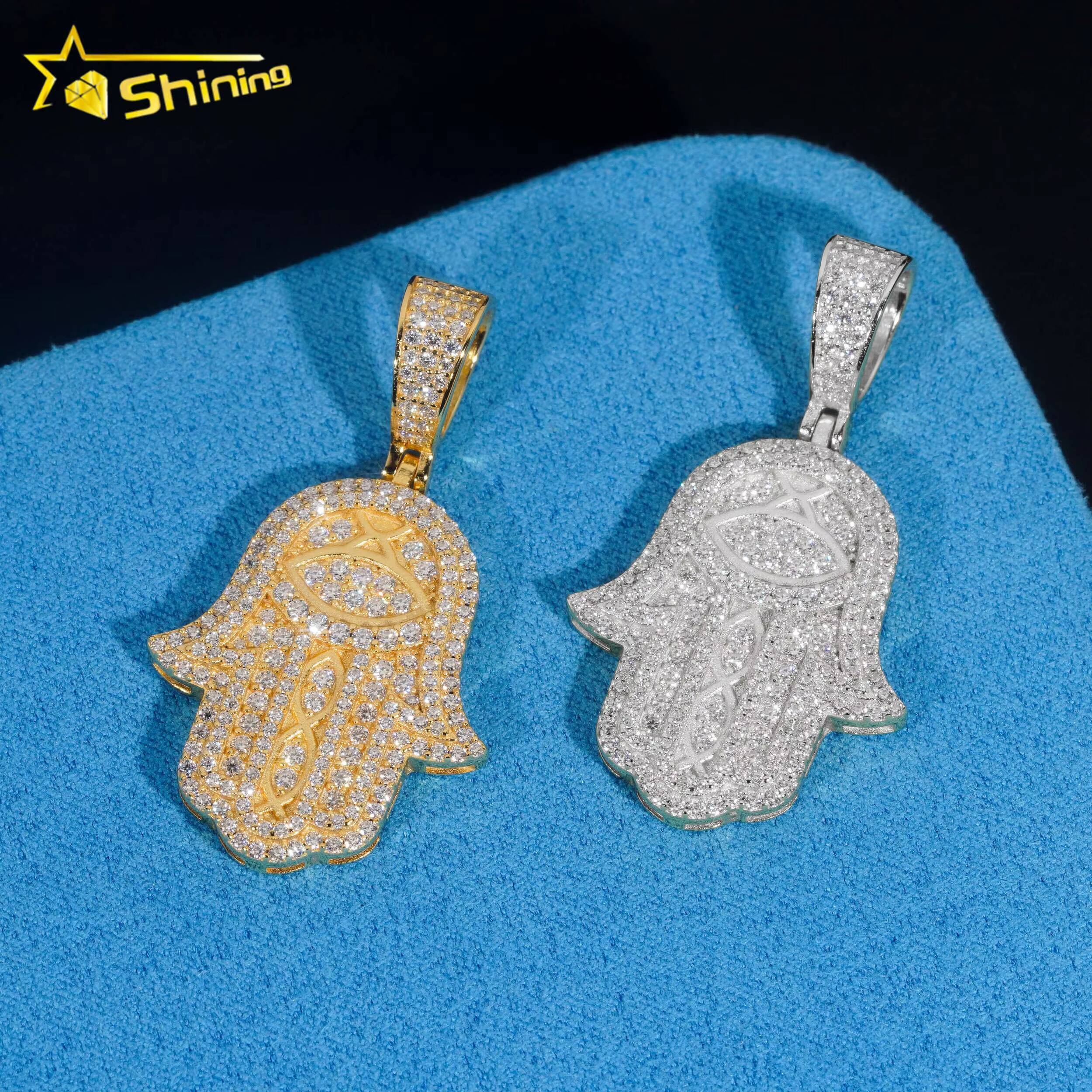 Promotion Price Pass Tester 925 Sterling Silver Gold Plated Fully Iced Custom Fine Jewelry Pendants Charms Hamsa Pendant