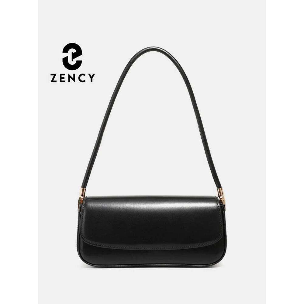 Zency Black Designer Underarm Ladies Handbag Premium Leather Shoulder French Style Flap Sac Bride's Bag