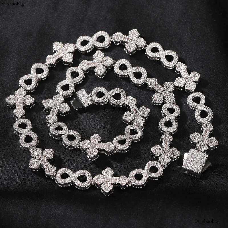 High Quality Hip Hop Cross 8 Infinite Cuban Chain Necklace Bracelet 5A Zircon 10mm Rap Jewelry aaa