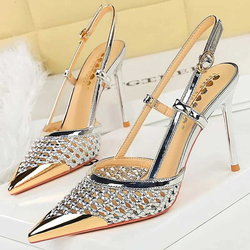 Fi hollow Weaving Women Pumps Metal pointed tip High Heels Stiletto 95 cm buckle Summer Womens highheeled sandals ShoesXJ251027
