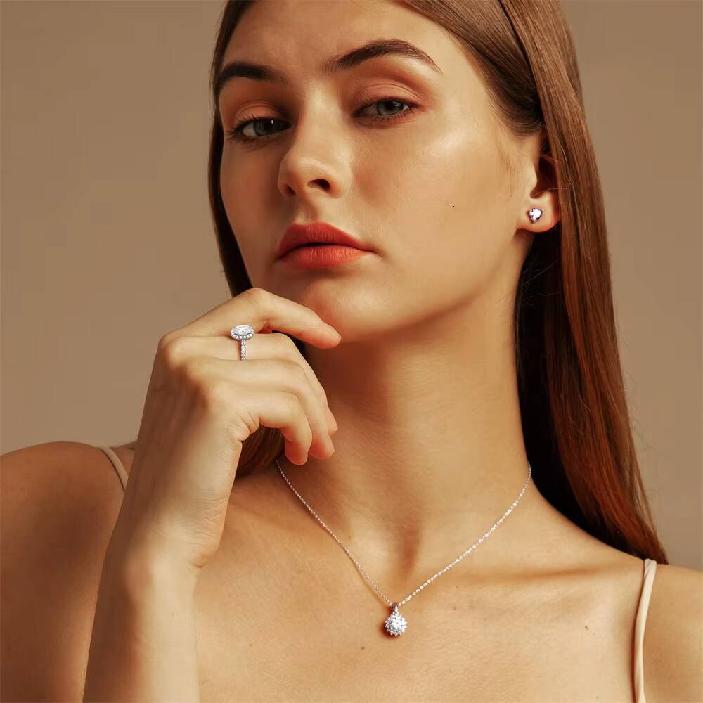 KRKC Solitaire Cluster Elliptical Pear Big Ring12 1 CT 925 Sterling Silver VVS1 Diamond Moissanite Engagement Rings for Women