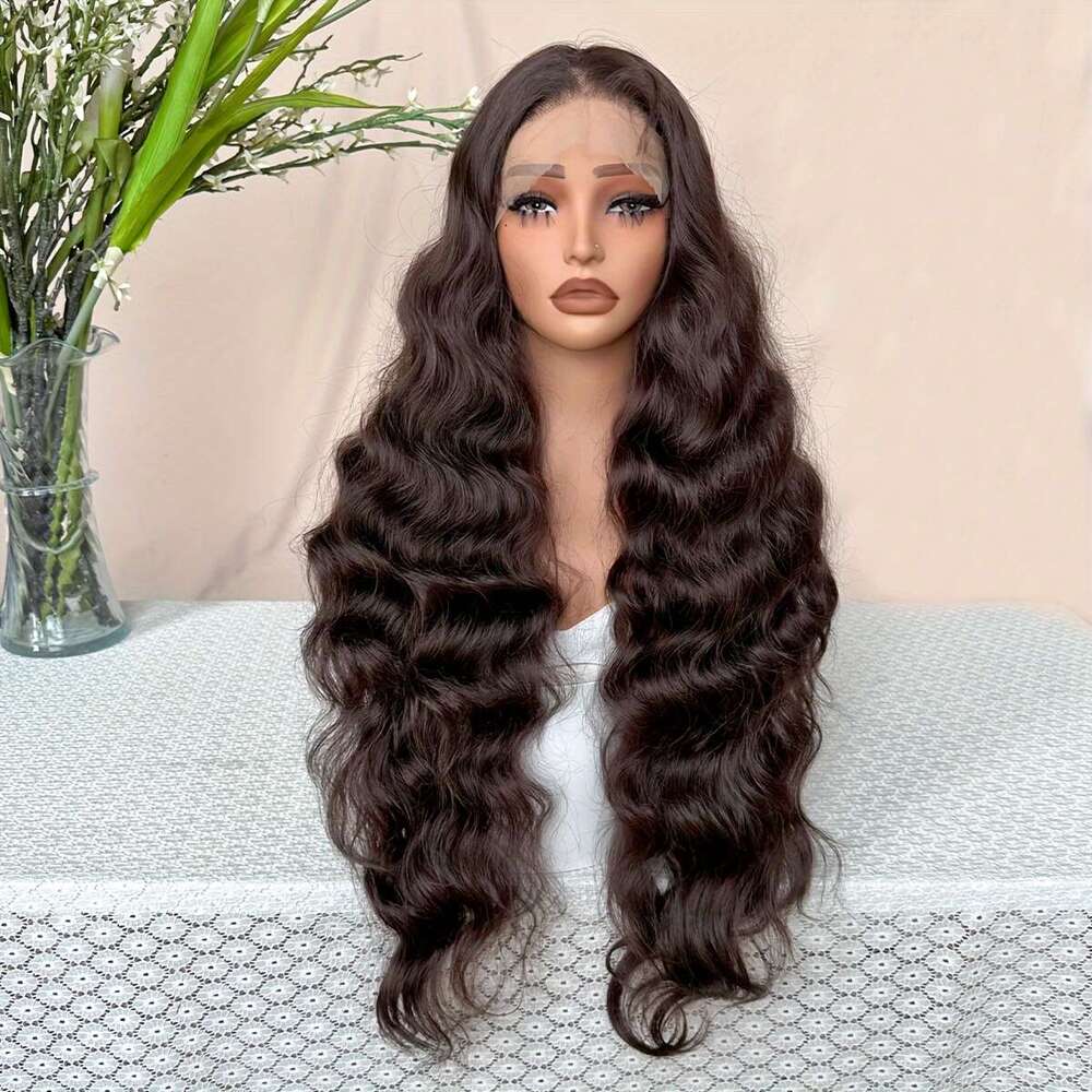 13X6 Loose Wave Brown Body Hairpiece With Transparent Lace Front - Suitable For Daily Wear
