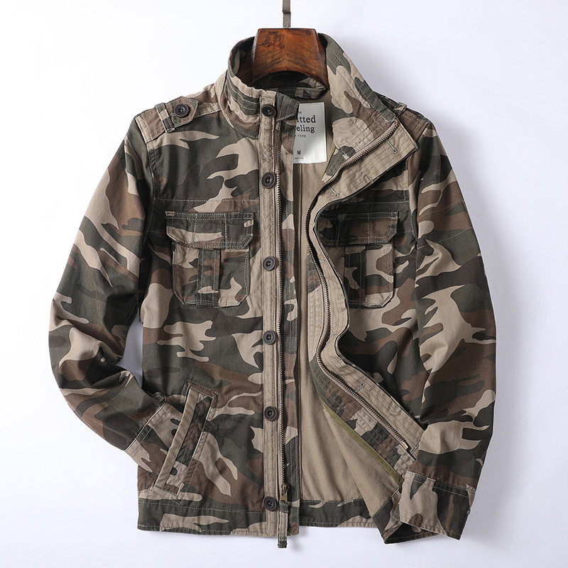 Spring and Autumn Designer Fashion Men's Jacket Camouflage Casual Men's Youth Jacket Loose Zipper Green Men