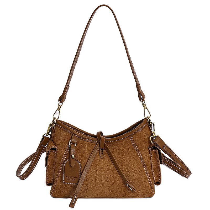 French retro suede underarm bag for autumn and winter, simple and versatile style, elegant and niche design, women's shoulder bag, luxurious desi