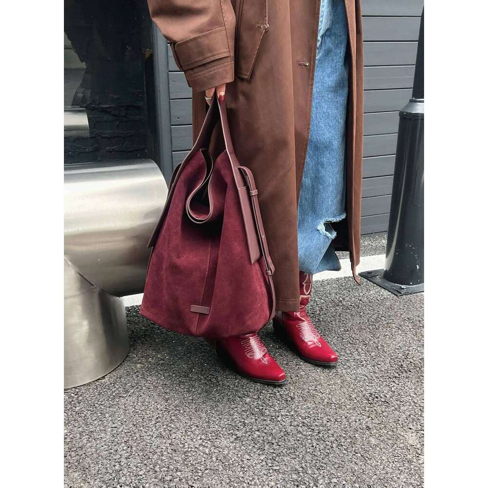Hot Sale Winter Stylish Large Capacity Commuter Tote Ear Hanging Strap Suede Leather Women Shoulder Bag Wine Red Coffee Handbag