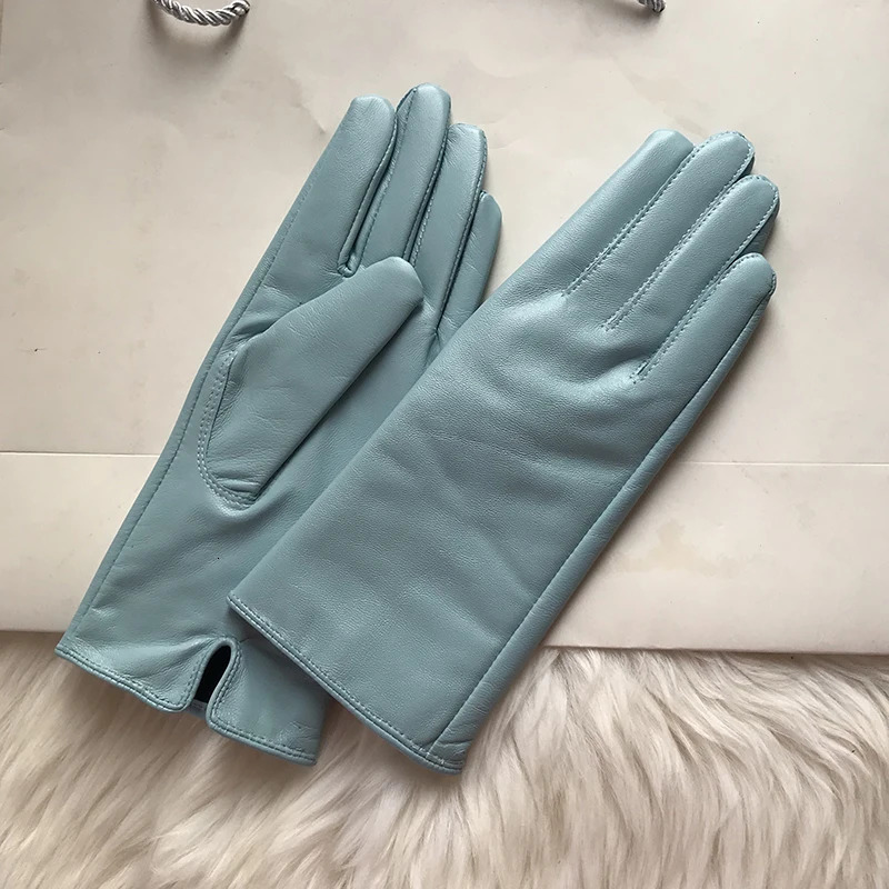 Genuine Leather Gloves 24cm Women Light Blue Thin Rayon Lining Straight Edition Style Men Pure Sheepskin Glove Color Driving 251021