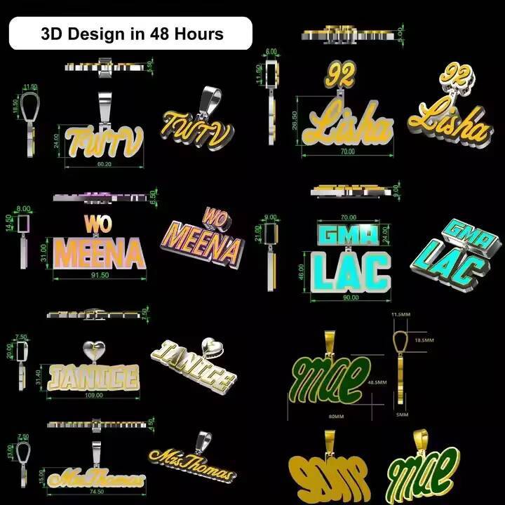 Popular Custom Name Pendant VVS D Baguette Moissanite Custom Letter Jewelry 925 Silver Pendant Necklace for Men Women