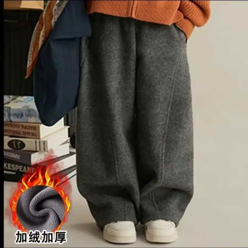 Family Matching Outfits Boys Girls Woolen WideLeg Pants 2025 Western Style Kids Casual Pant Mom Kids StraightLeg TrousersT251027