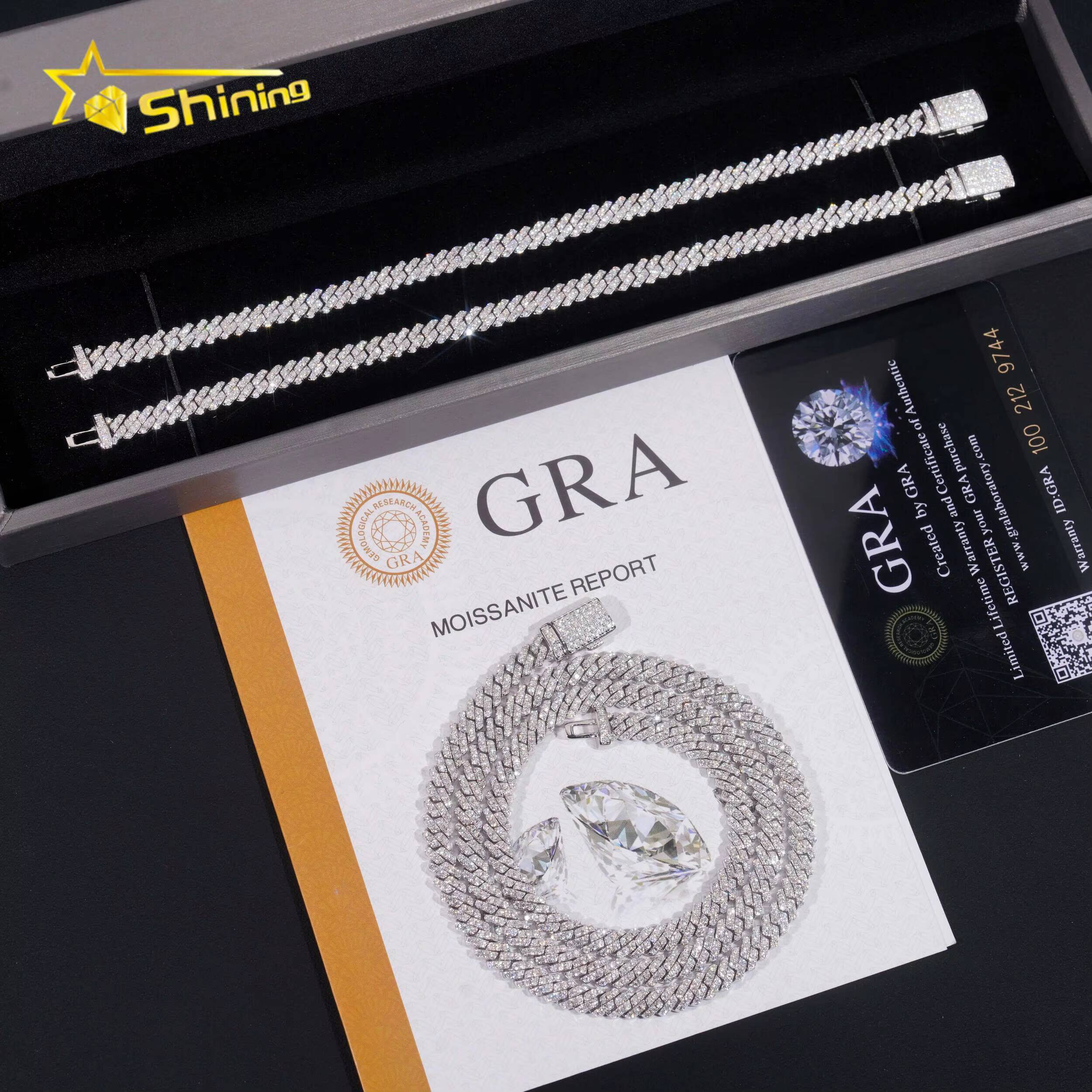 Hot Sale RTS Cuban Chain 5mm ONE ROW Moissanite Pass Diamond Tester 925 Silver Gold Plated Cuban Link Chain Fine Jewelry