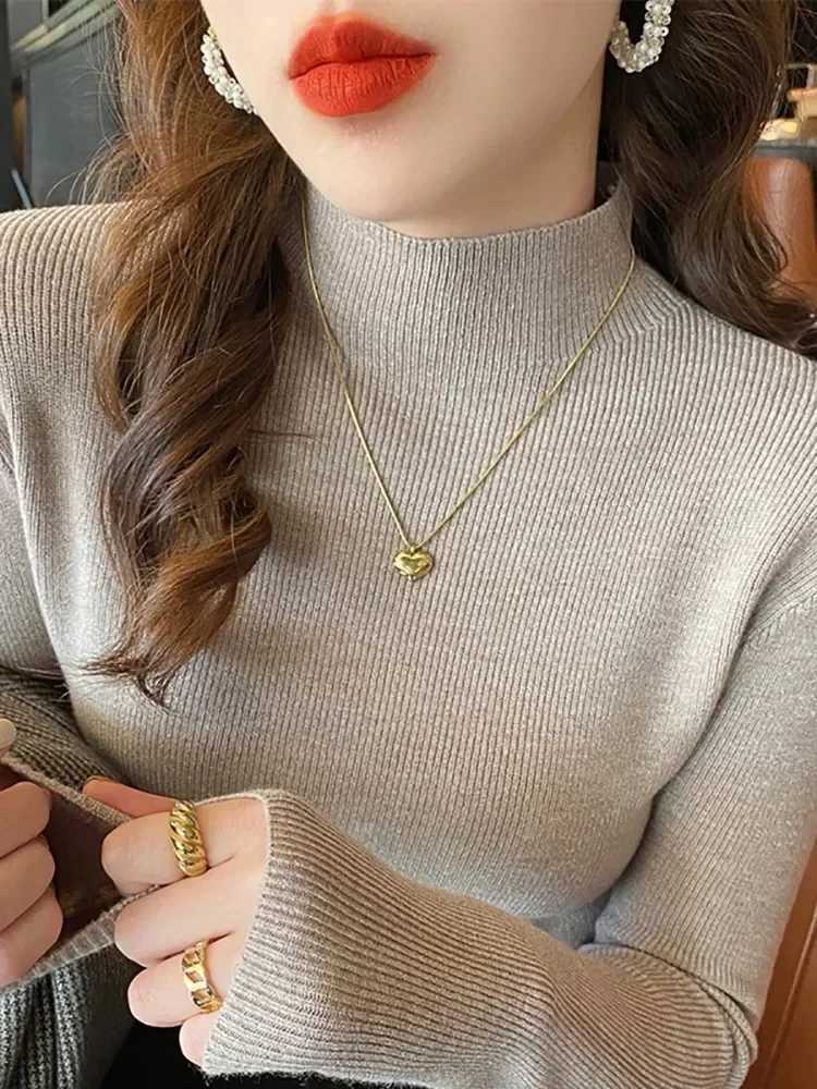 Women Knitted Pullovers 2025 Turtleneck Sweater Women Fashion Stretch Tops Long Sleeve Bottoming Knitted SweaterT251027