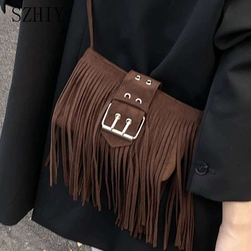 Designer Luxury Long Tassel Womes Designer Bag Suede Small Pocket Classic Retro Shoulder Crossbody Purse For Girls Torebki