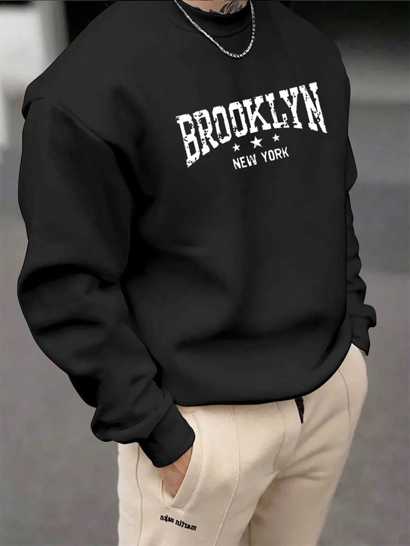 Mens autumn and winter fashionable casual loose Brooklyn letter graphic printed long sleeved round neck sweatshirt W251027