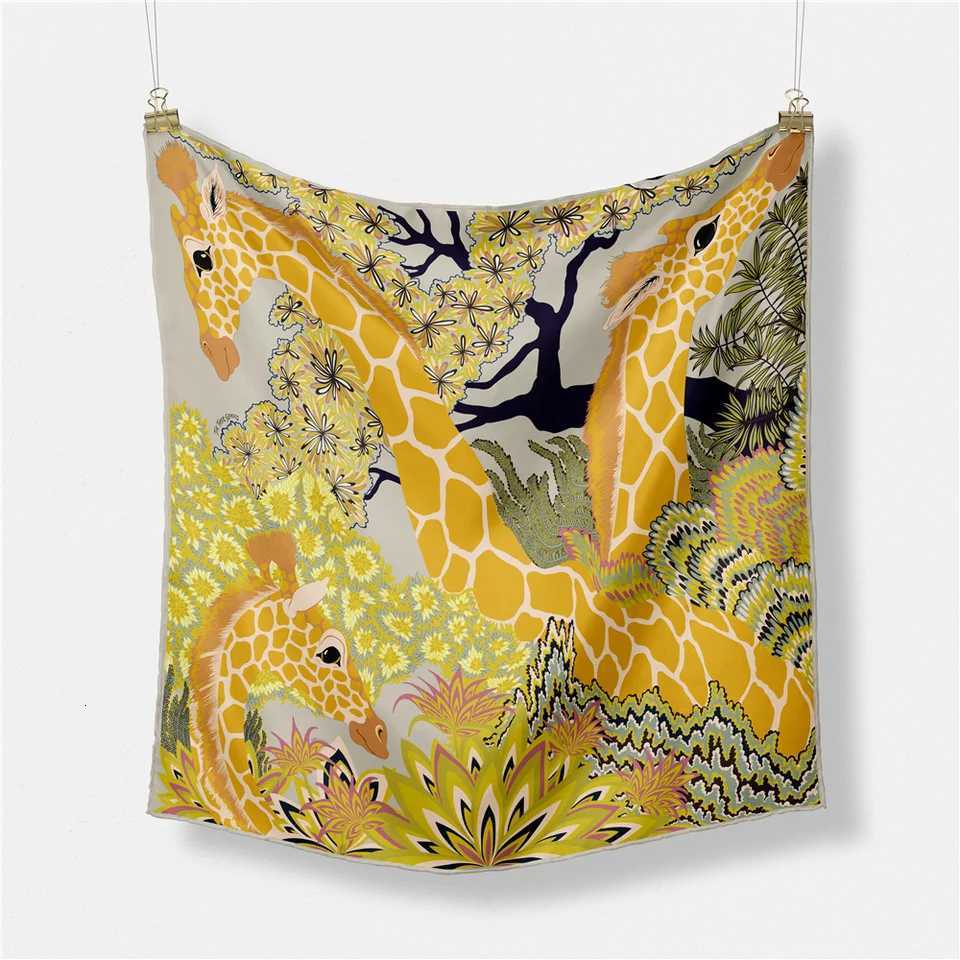Twill Silk Scarf Wan Giraffe Painting Square Scarves Wraps Bandana Small Hijab Silk Foards Tie band Neckerchi 53CMW251027
