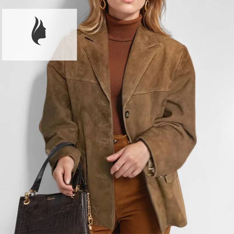 winter jacket women Vintage Brown Blazer Women Jacket Autumn Winter Fashion Single Breasted Lapel Collar Loose Coats Streetwear Lady Outerwears