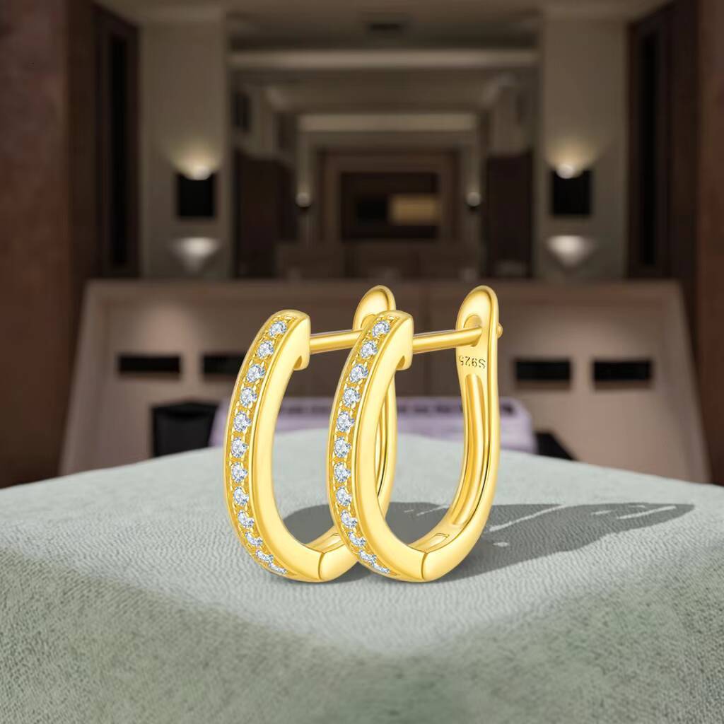 Classics Design Moissanite Silver Jewelry Women Gift Sterling Stone Wedding Single Row Half Ushaped Hoop Eternity Earrings