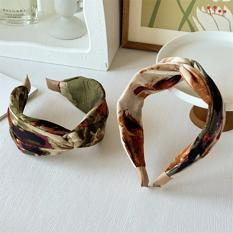 Fashion Wide Hair Hoop Tie Hairband for Women Girls Vintage Print Flower Cross Turban Headband Bohemia Hair Accessories 251023