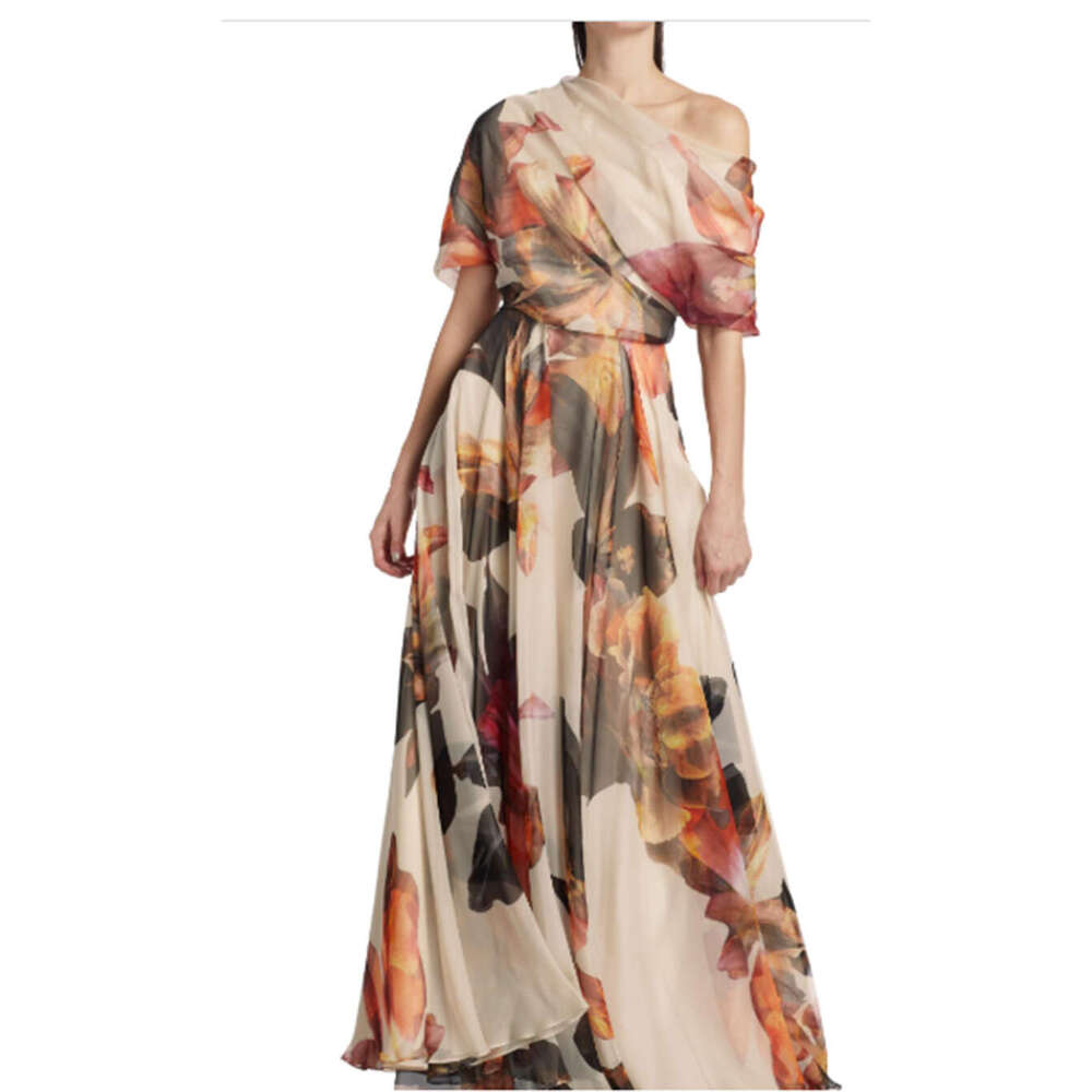 2025 Autumn New Bohemian Vacation Style Design Tie Lolita Flared Skirt Printed Dress