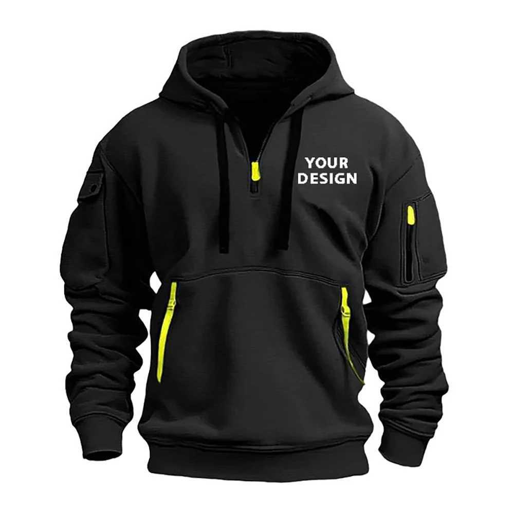 European New Mens Sports Zipper Arm Pocket Loose Casual Sweatshirt Customize Your Dropped Shoulder Hooded Jacket Pullover W251027