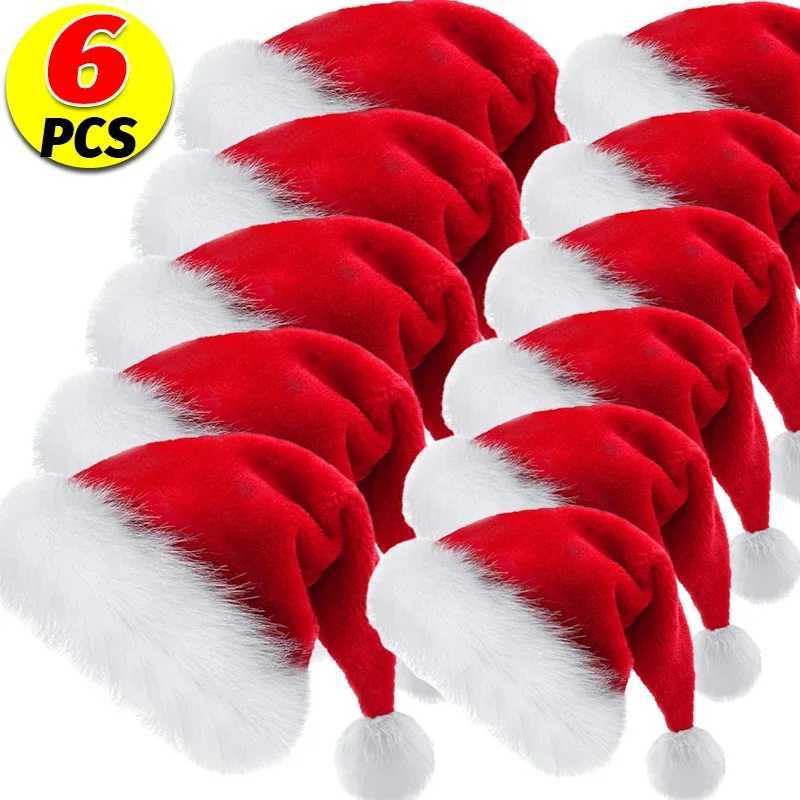 Plush Christmas Santa Hat Unisex Red Hat for Adults KidsXmas New Year Party Decoration SuppliesLong Plush Festive Gift HatW251027
