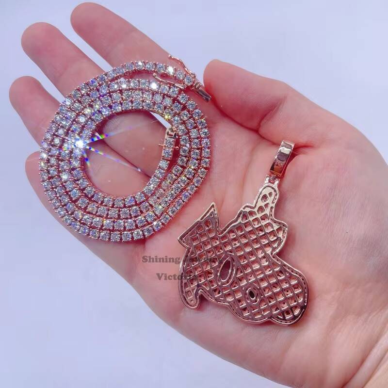 14k Rose Gold Plated Sterling Silver Hip Hop Men Vvs Moissanite Diamond Iced Out Allah Pendant