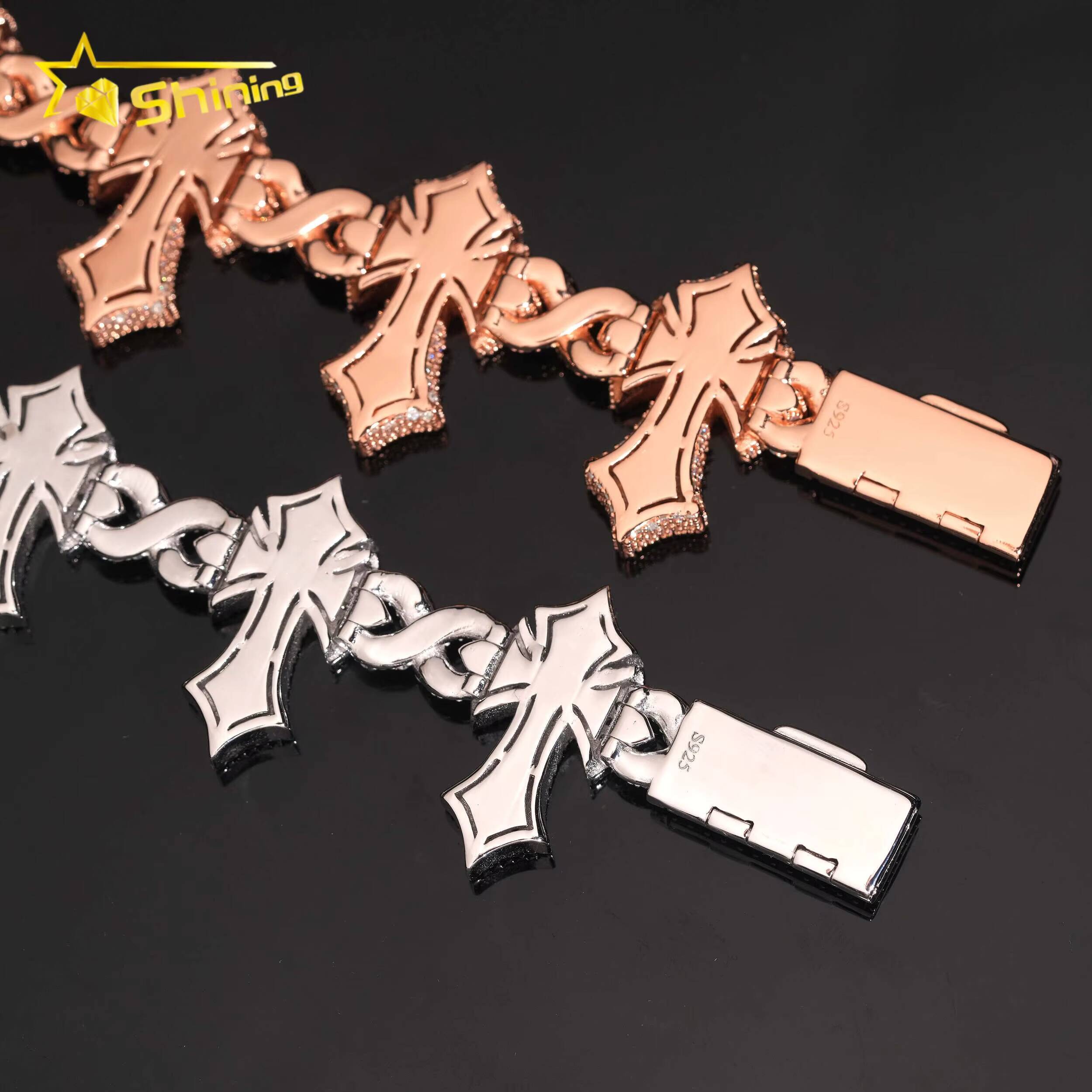 Hip Hop Jewelry GRA Certificated Cross Moissanite Cuban Link Bracelet Custom Iced Out 925 Silver Bracelet for Men