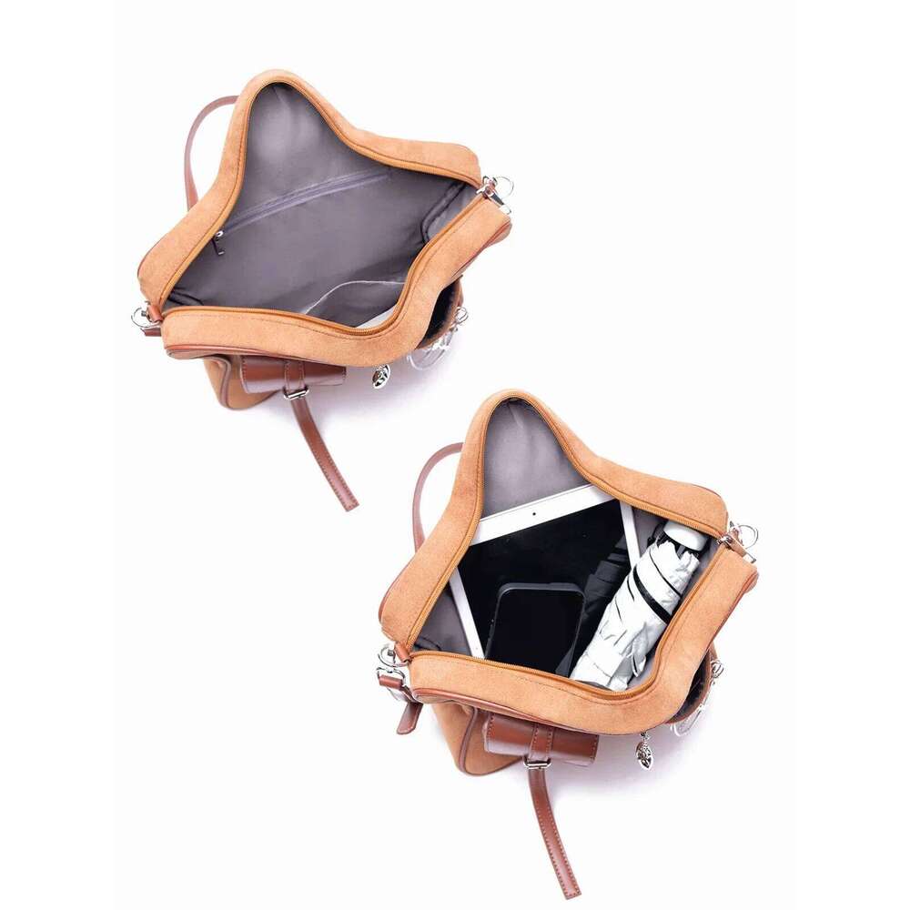 Original Retro Brown Pentagram Pendant Brooch Decoration Multi-Pocket Double Shoulder Messenger Bag Casual Backpack