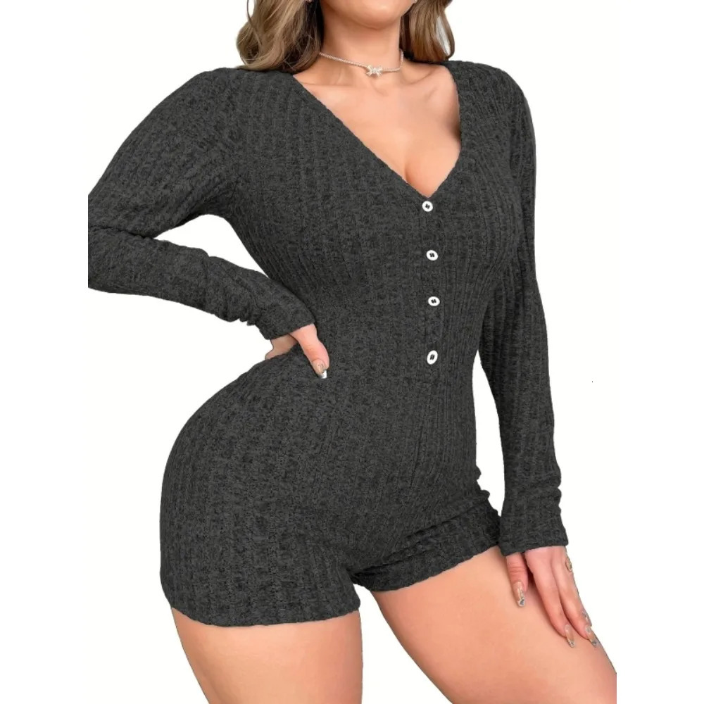 Plus Size 1XL5XL Womens Casual Long Sleeve Pajamas Sexy Jumpsuit Loungewear 251027